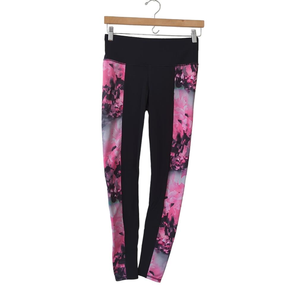 Athleta Women's‎ Leggings Size Small High Rise Chaturanga Black Pink Floral Yoga